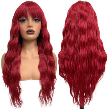 Imagem de Peruca longa vermelha ondulada com franja fibra orgânica RED