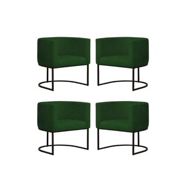 Imagem de Kit 4 Poltronas Reforçada Decorativa Sala Gabriela Base Ferro Preta Suede Verde