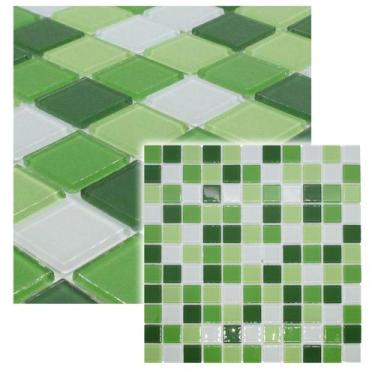 Imagem de Pastilha de Vidro La Bella Cristal Verde Branco Mescla Para Piscina De