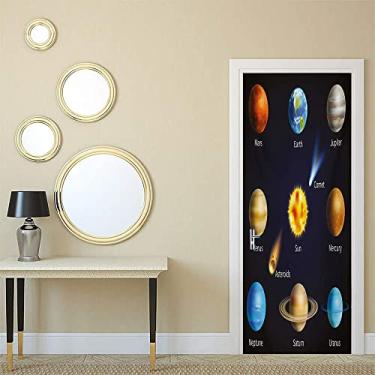 Imagem de Papel de parede educativo com pintura de parede para porta de quarto, planetas e objetos espaciais realistas planetas e objetos espaciais cometa universo espaço, para dormitórios, escritórios e