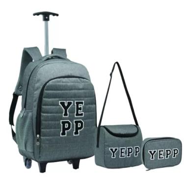 Imagem de Kit Mochila De Rodinhas 3 Peças Juvenil Masculino Escolar (Cinza)