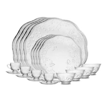 Imagem de LYOR - Jogo de Jantar 20 peças New Butterfly em Cristal Ecológico - 4 Xícaras 135ml com Pires, 4 Bowl, 4 Pratos Raso e 4 Pratos para Sobremesa.