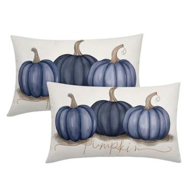 Imagem de aportt Capas de almofada lombar azul marinho outono abóbora 30 x 50 centímetros outono abóboras decorativas conjunto de 2 almofadas sazonais fazenda decoração de casa para sofá sofá
