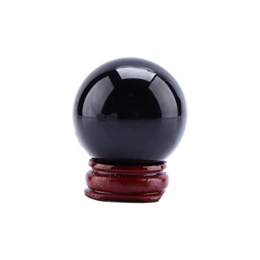 Imagem de Pssopp Bola de cristal obsidiana preta com base, bola de cristal de 40 mm para decoração de casa