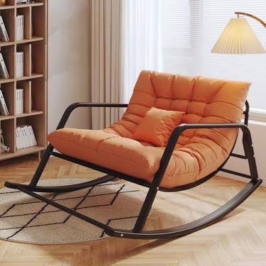 Imagem de Cadeira De Balanço Berçário, Cadeiras De Balanço De Pátio Grandes Com Encosto Alto, Poltrona Lateral Confortável, Cadeiras De Balanço De Suporte De, Orange, Gold 92x137cm