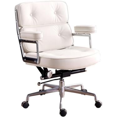Imagem de Cadeira De Escritório Ergonômica, Cadeiras De Computador De Couro Assento Do Chefe, Cadeiras De Reunião Giratórias De Altura Ajustável, Encosto Segmentado Para Trabalho Doméstic, White, Leather