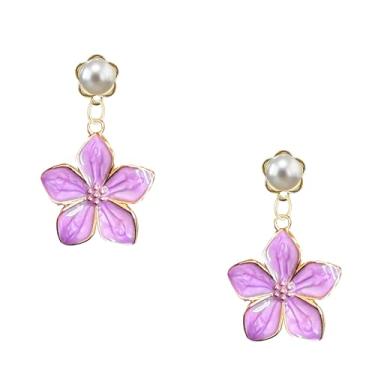 Imagem de QIAOLEHUI Brincos de flor de pérola para mulheres, brincos florais de liga metálica com brincos banhados a ouro de pérola sintética hipoalergênicos para mãe e noiva, Large, Liga de aço, Sem pedra
