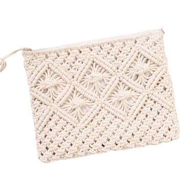 Imagem de SHAREYOIU Bolsa feminina de algodão com borla de palha bolsa de tecido bolsa de praia de verão bolsa de ombro bolsas de mão, N° 1: branco