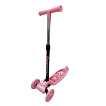 Imagem de Patinete Infantil 3 Rodas Scooter, Dobrável com Rodas LED, Rosa, Suporta até 30kg