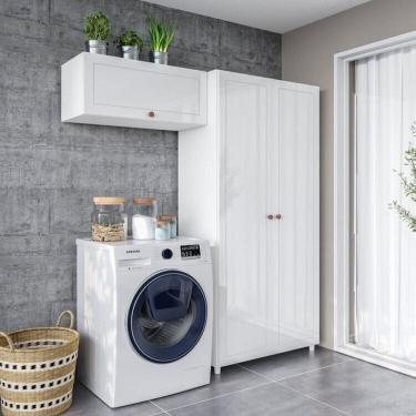 Imagem de Conjunto 1 Armário 2 Portas Multiuso e 1 Armário Aéreo Basculante Pérola Yescasa Branco