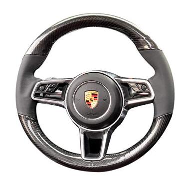 Imagem de Capa protetora de volante de couro napa preto e fibra de carbono para automóvel, costurada à mão, adequada para Porsche Panamera Macan Cayenne 911 996 997 959 Cayman Boxster