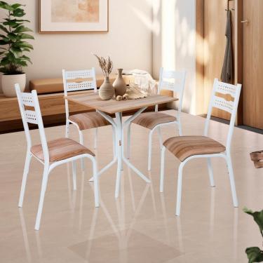 Imagem de Mesa De Jantar Quadrada Com 4 Cadeiras Aço 68cm Branco Carvalho Caspian