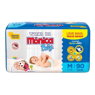 Imagem de Fralda Turma Mônica Baby Giga Tamanho M 90 Unidades Leve Mais e Por Menos