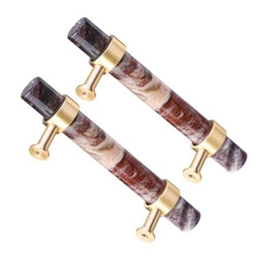 Imagem de Rockcloud Pacote com 2 puxadores de gaveta de pedra de cristal de madeira petrificada com parafusos puxadores de armário de latão escovado, acessórios de ferragens para cômoda de cozinha, armário