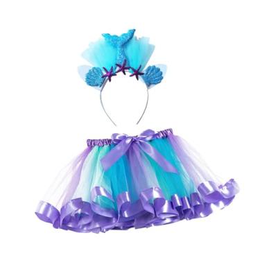 Imagem de YIJU Fantasia de sereia para meninas, vestido com saia tutu, acessórios para cosplay, roupas de sereia, faixa de cabeça para brincadeira de faz de conta, M