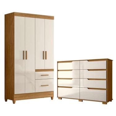 Imagem de Guarda Roupa Solteiro Madri e Cômoda Georgia Freijó Off White – Moval