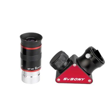Imagem de SVBONY Ocular de telescópio 68 graus ultra grande angular de 6 mm e SV188P dielétrico de 90 graus diagonal de estrela, 3,15 cm, acessórios de telescópio para telescópios astronômicos visuais
