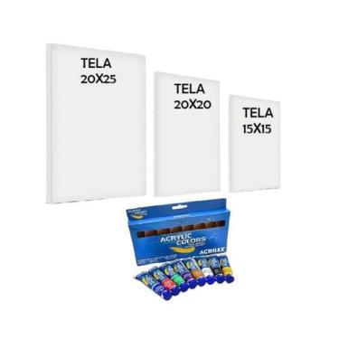 Imagem de Kit 3 Telas + Estojo De Tintas Acrílica Acrylic Colors - Acrilex