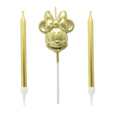 Imagem de Velas de aniversario rosto minnie douradas charmosa delicada - Silver 