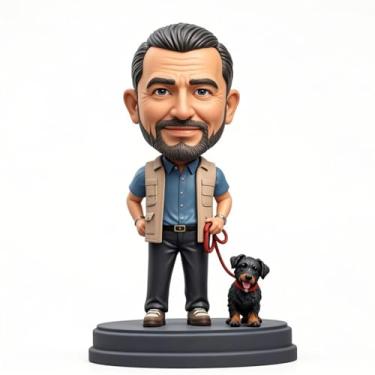 Imagem de Cão personalizado – Bobblehead de homem andando feito de foto, presente exclusivo para amantes de animais de estimação, perfeito para namorado, pai, irmão, aniversário e decoração de casa