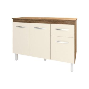 Imagem de Balcão Gabinete Para Pia 118 Cm Cozinha Aline Savana Off White Com Tampo Tampão 120 Cm Savana