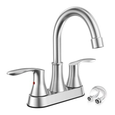 Imagem de Phiestina Torneira de pia de bar Conjunto central de 10 cm, torneiras de barra de níquel escovado de 2 furos para pia, torneira de pia de preparação, torneira de pia de cozinha utilitária comercial