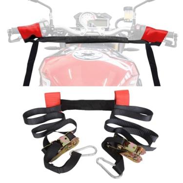 Imagem de MOTO4U Alças de amarração para guidão de motocicleta com catracas e ganchos de encaixe, alça superior para guidão de motocicleta resistente com fivela de came alça frontal amarrada em vermelho
