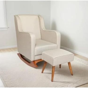 Imagem de Poltrona Cadeira Balanço Descanso Sala Leitura Amamentação e puff Linho