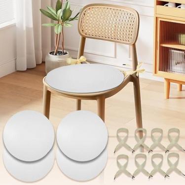 Imagem de Conjunto de 4 almofadas de cadeira de tecido redondo Boho com cordão de algodão de 38 cm com gravatas, almofadas reversíveis para cadeiras de jantar, meditação, recanto de leitura, decoração de casa