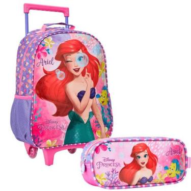Imagem de Kit Mochila Rodinhas Estojo Lancheira Disney Princesas Ariel - Xeryus,