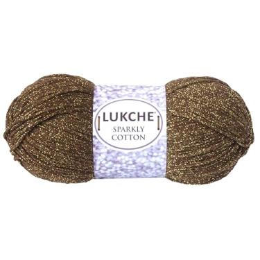 Imagem de Fio de algodão brilhante – 85% algodão / 15% metálico – 99 g, 262 jardas – crochê, tricô e artesanato – fio macio e respirável para projetos de bricolage, roupas de bebê e acessórios (camelo - ouro) 1