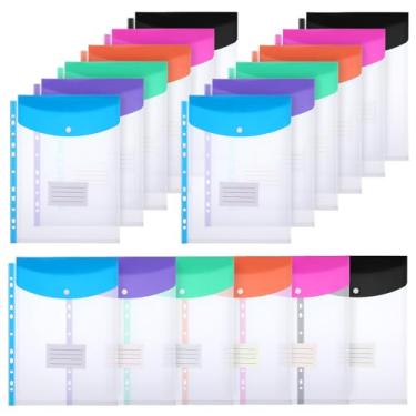 Imagem de 18 pastas organizadoras de fichário, pastas expansíveis, envelopes de plástico com 11 furos para fichário de 2/3/4 anéis, bolsa de documentos com botão de pressão e etiqueta para escola, escritório