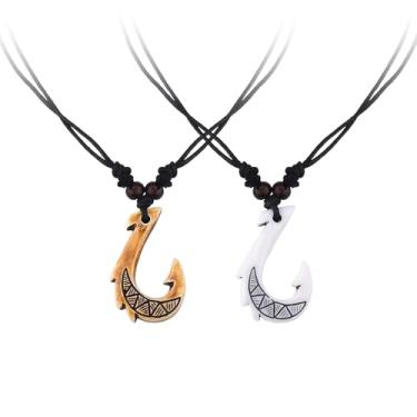 Imagem de Colar de anzol havaiano para homens e mulheres, pingente de gancho de peixe de resina para homens, colar de praia para amigo, filho, filha, presentes havaianos para mulheres e homens, colares tribais
