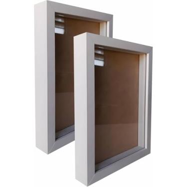 Imagem de Kit 2 Molduras Caixa Alta Revestida com Vidro para Quadros Quilling e Scrapbook - 21x29,7cm - 1,5x3 Cor:BRANCO;Tamanho:2