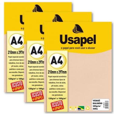 Imagem de Kit 150fls Papel Vergê Salmão p/ Certificado Convite A4 180g - Usapel