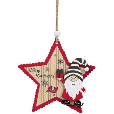 Imagem de FOCO Enfeite de estrela de madeira NFL Tampa Bay Buccaneers com gnomo – Decoração de Natal oficialmente licenciada