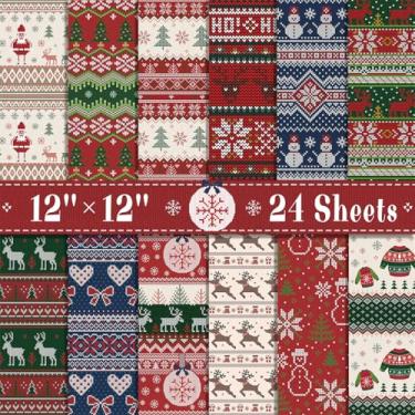 Imagem de Feivando 24 folhas de papel para scrapbook de Natal, 30,5 cm x 30,5 cm, dupla face, vermelho, verde, Papai Noel, alce, boneco de neve, decorativo, artesanato, arte, cartolina para férias, faça você