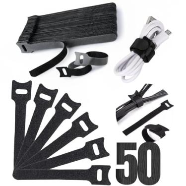 Imagem de Kit 50 Abraçadeiras Organizador de Cabos 15cm – Presilha Fixador Reutilizável com Crepe para Fios, Fecho Ajustável Gancho, USB Chicote Elétrico, Carregador Headset Computador Serve em Jardim e Plantas