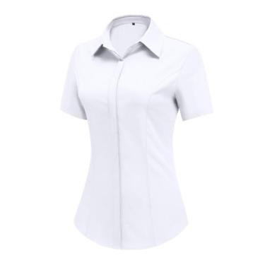 Imagem de Blusa feminina HOTOUCH com botões, manga curta, branca, XL