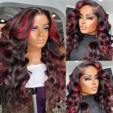Imagem de Peruca frontal de renda sintética Missyvan Red Body Wave 70cm