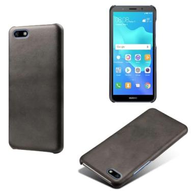 Imagem de Capa para Huawei Y5 Prime 2018,Proteção contra quedas,Casca de volta de cor sólida simples,Design de couro de imitação de plástico-Black