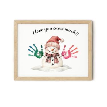 Imagem de TwoDays Kit de artesanato com estampa de mão de Natal – Presente DIY para mãe, avó e família com filhos, lembrança decorativa de Natal para avós de filhos netos (homem de neve, 30 x 40 cm, moldura de