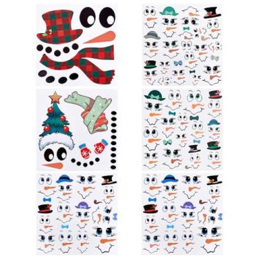 Imagem de PH PandaHall 54 peças adesivos de rosto de boneco de neve de Natal, 2 estilos fofos adesivos de rosto de Natal para geladeira, garrafas de água, copos, janela, porta, parede, Natal, decoração de casa