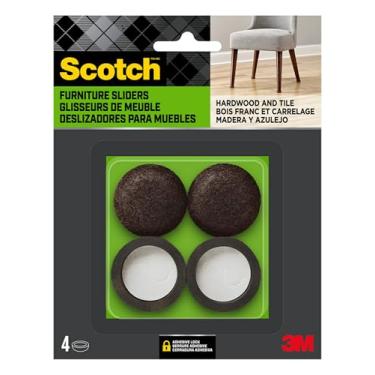 Imagem de Scotch Copos de feltro, pacote com 6 com 4 protetores de piso de cadeira redondos e adesivos para pisos de madeira e azulejos