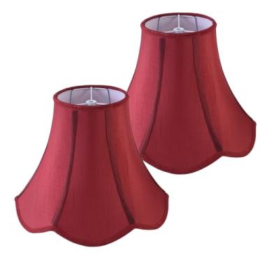 Imagem de JERHOUS 2 peças de abajures recortados cúpula vermelha 16,7 pol. Parte superior x 33 cm inferior x 25,4 cm altura (aranha) Abajur Morden Bell para luminária de mesa e cabeceira - Tecido de seda