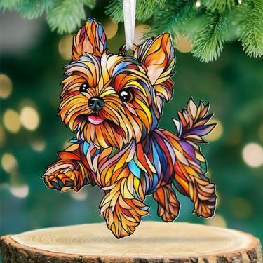 Imagem de Ornamento de cachorro Yorkie – Decoração de Natal colorida para pendurar em acrílico do Yorkshire Terrier – Presente fofo para amantes de animais de estimação para mães e pais de cães