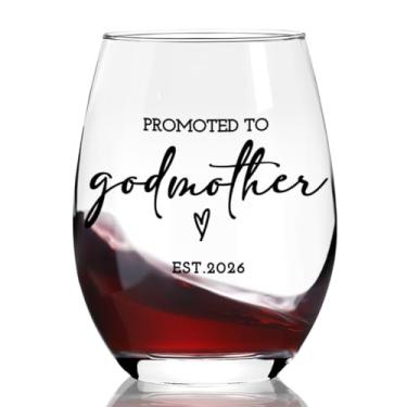 Imagem de Presente de taça de vinho com pedido de madrinha Est 2026 para mulheres, melhores presentes de madrinha de todos os tempos para aniversário, Natal, Ação de Graças, copo de vinho sem haste com saco de