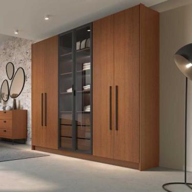 Imagem de Guarda Roupa Casal 6 Portas 2,43m x 2,3m Vidro Fumê 100 MDF - Móveis P