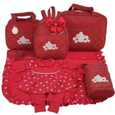 Imagem de Kit bolsa maternidade 5 peças nuvem vermelha + saida maternidade menin