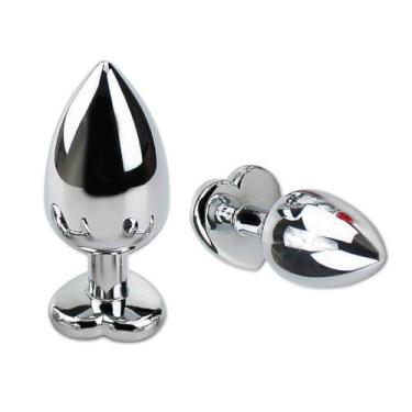 Imagem de Plug Anal Premium em Aço Inoxidável Base com Cristal em Formato de Coração Tam M (PRETO)